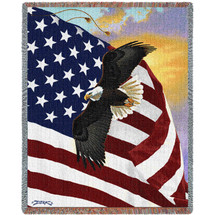 United States American Flag with Eagle - Majestic - Derk Hanson - Cotton Woven Blanket Throw - Made in the USA (72x54) Tapestry Throw