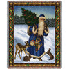 Father Christmas - Blue - Cotton Woven Blanket Throw - Made in the USA (72x54) Tapestry Throw