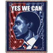 Barack Obama - Yes We Can - Cotton Woven Blanket Throw - Made in the USA (72x54) Tapestry Throw
