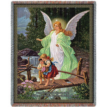 Guardian Angel and Children Crossing Bridge - Lindberg Heilige Schutzengel - Cotton Woven Blanket Throw - Made in the USA (72x54) Tapestry Throw
