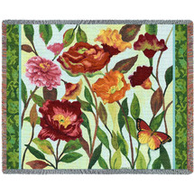 Poppy Garden - Jennifer Brinley - Cotton Woven Blanket Throw - Made in the USA (72x54) Tapestry Throw