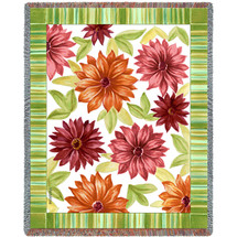 Floral Dahlias - Elena Vladykina - Cotton Woven Blanket Throw - Made in the USA (72x54) Tapestry Throw