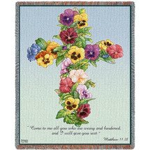 Pansy Cross - Come To Me All You Who Are Weary And Burdened And I Will Give You Rest - Scriptures - Matthew 11:28 - Sympathy - Parker Fulton - Cotton Woven Blanket Throw - Made in the USA (72x54) Tapestry Throw