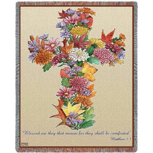 Autumn Leaves - Blessed Are Those Who Mourn For They Will Be Comforted - Scriptures - Matthew 5:4 - Sympathy - Parker Fulton - Cotton Woven Blanket Throw - Made in the USA (72x54) Tapestry Throw