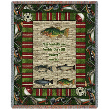 Gone Fishing - He Leadeth Me Beside The Still Waters - Scriptures - Psalm 23:2 - Cotton Woven Blanket Throw - Made in the USA (72x54) Tapestry Throw