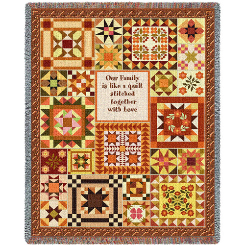 Our Family Is Like a Quilt Stitched Together With Love - Cotton Woven Blanket Throw - Made in the USA (72x54) Tapestry Throw