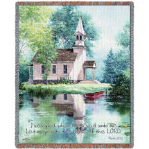 Lakeside Scripture - I Was Glad When They Said Unto Me Let Us Go Into The House of the Lord - Scriptures - Psalm 122:1 - Jack Sorenson - Cotton Woven Blanket Throw - Made in the USA (72x54) Tapestry Throw