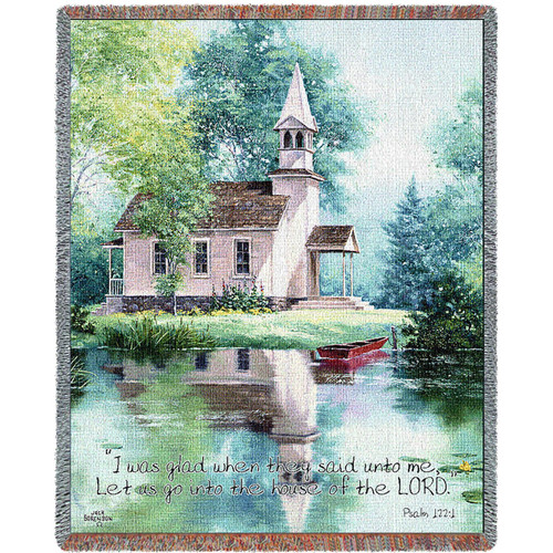 Lakeside Scripture - I Was Glad When They Said Unto Me Let Us Go Into The House of the Lord - Scriptures - Psalm 122:1 - Jack Sorenson - Cotton Woven Blanket Throw - Made in the USA (72x54) Tapestry Throw