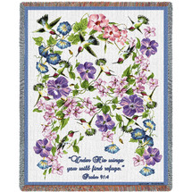 Hummingbird - Under His Wings You Will Find Refuge - Scriptures - Psalm 91:4 - Helen Vladykina - Cotton Woven Blanket Throw - Made in the USA (72x54) Tapestry Throw