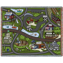 Road Play Mat - Pink - Cotton Woven Blanket Throw - Made in the USA (72x54) Tapestry Throw