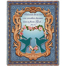 Wedding Doves - Scriptures - John 4:7 - Cotton Woven Blanket Throw - Made in the USA (72x54) Tapestry Throw
