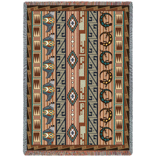 Fetishes - Southwest Native American Inspired Tribal Camp - Cotton Woven Blanket Throw - Made in the USA (72x54) Tapestry Throw