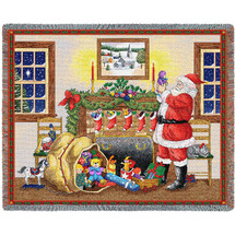 Christmas Santa's Bag - Cotton Woven Blanket Throw - Made in the USA (72x54) Tapestry Throw
