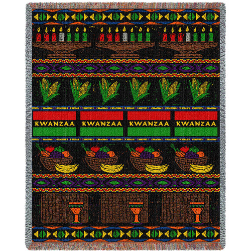 Kwanzaa - Cotton Woven Blanket Throw - Made in the USA (72x54) Tapestry Throw