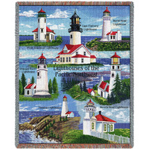 Lighthouses of the Pacific Northwest - Point Robinson, Umpqua River, Noth Head, Yaquina, Cape Flattery, Heceta, Mukilteo - Cotton Woven Blanket Throw - Made in the USA (72x54) Tapestry Throw