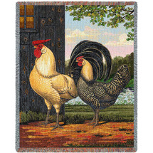 Chicken and Rooster - Alexandra Churchill - Cotton Woven Blanket Throw - Made in the USA (72x54) Tapestry Throw