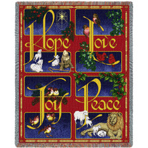 Hope - Love - Joy - Peace - Cotton Woven Blanket Throw - Made in the USA (72x54) Tapestry Throw