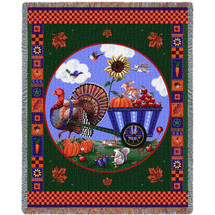 Turkey Thanksgiving - Coco Dowley - Cotton Woven Blanket Throw - Made in the USA (72x54) Tapestry Throw