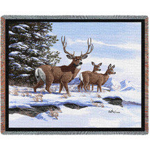 Mule Deer - Don Balke - Cotton Woven Blanket Throw - Made in the USA (72x54) Tapestry Throw