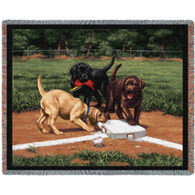 Stealing Second Labrador Retrievers Lab - Bob Christie - Cotton Woven Blanket Throw - Made in the USA (72x54) Tapestry Throw
