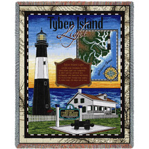 Tybee Island Lighthouse - Cotton Woven Blanket Throw - Made in the USA (72x54) Tapestry Throw