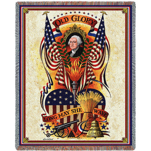 Long May She Wave - Charles Wysocki - Cotton Woven Blanket Throw - Made in the USA (72x54) Tapestry Throw