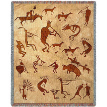 Kokopelli Petroglyphs - Southwest Cave Rock Art - Blanket Throw Woven from Cotton - Made in the USA (72x54) Tapestry Throw