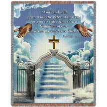 Heaven's Gate 3 - And God Will Open Wide The Gates of Heaven - Scriptures - 2 Peter 1:11 - Sympathy - Cotton Woven Blanket Throw - Made in the USA (72x54) Tapestry Throw