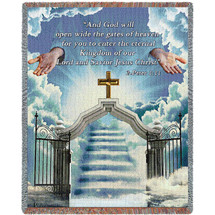 Heaven's Gate 1 - And God Will Open Wide The Gates of Heaven - Scriptures - 2 Peter 1:11 - Sympathy - Cotton Woven Blanket Throw - Made in the USA (72x54) Tapestry Throw