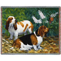 Bassett Hound and Butterfly - Bob Christie - Cotton Woven Blanket Throw - Made in the USA (72x54) Tapestry Throw