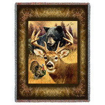 Hunter's Dream - Deer Buck Wild Turkey Black Bear - Greg Giordano - Cotton Woven Blanket Throw - Made in the USA (72x54) Tapestry Throw
