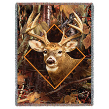 Deer in Camo - Greg Giordano - Cotton Woven Blanket Throw - Made in the USA (72x54) Tapestry Throw