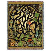 Woodland Fox and Forest Animals - Celtic - Jen Delyth - Cotton Woven Blanket Throw - Made in the USA (72x54) Tapestry Throw
