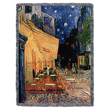 Cafe Terrace at Night - Vincent van Gogh - Cotton Woven Blanket Throw - Made in the USA (72x54) Tapestry Throw