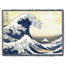 Great Wave of Kanagawa - Katsushika Hokusai - Cotton Woven Blanket Throw - Made in the USA (72x54) Tapestry Throw