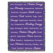Positive Words Hug - Purple - Cotton Woven Blanket Throw - Made in the USA (72x54) Tapestry Throw