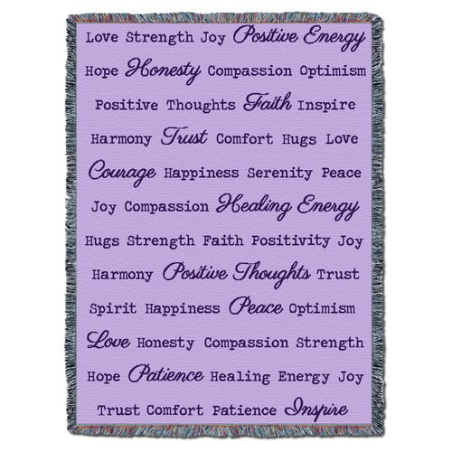 Positive Words Hug - Lilac - Cotton Woven Blanket Throw - Made in the USA (72x54) Tapestry Throw