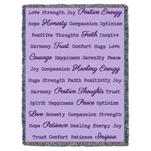 Positive Words Hug - Lilac - Cotton Woven Blanket Throw - Made in the USA (72x54) Tapestry Throw