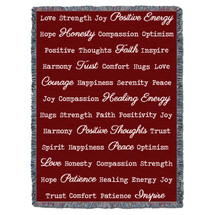 Positive Words Hug - Red - Cotton Woven Blanket Throw - Made in the USA (72x54) Tapestry Throw
