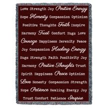 Positive Words Hug - Brown - Cotton Woven Blanket Throw - Made in the USA (72x54) Tapestry Throw