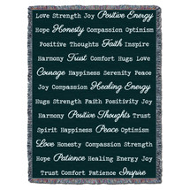 Positive Words Hug - Dark Teal - Cotton Woven Blanket Throw - Made in the USA (72x54) Tapestry Throw