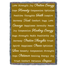 Positive Words Hug - Gold - Cotton Woven Blanket Throw - Made in the USA (72x54) Tapestry Throw