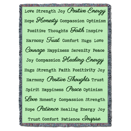 Positive Words Hug - Mint - Cotton Woven Blanket Throw - Made in the USA (72x54) Tapestry Throw
