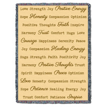Positive Words Hug - Cream - Cotton Woven Blanket Throw - Made in the USA (72x54) Tapestry Throw