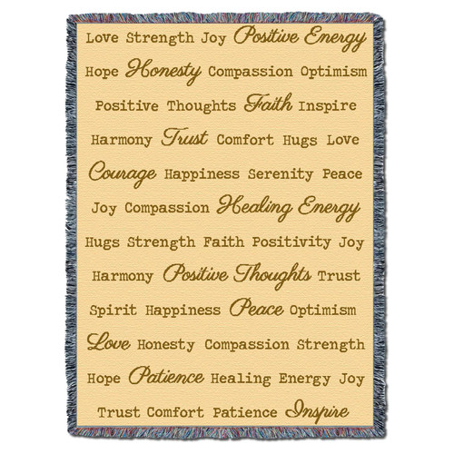 Positive Words Hug - Cream - Cotton Woven Blanket Throw - Made in the USA (72x54) Tapestry Throw