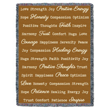 Positive Words Hug - Dark Gold - Cotton Woven Blanket Throw - Made in the USA (72x54) Tapestry Throw