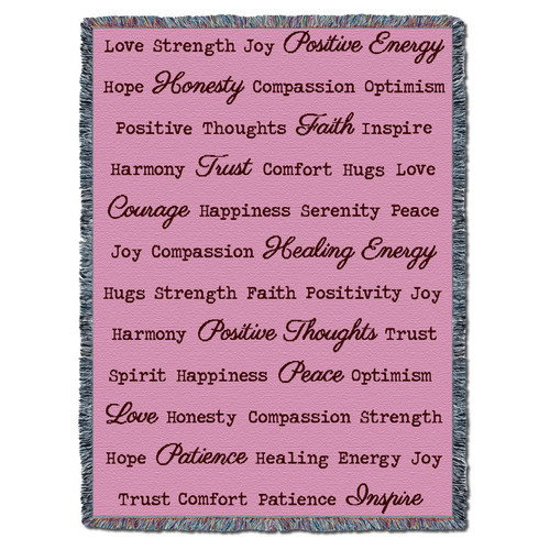 Positive Words Hug - Berry - Cotton Woven Blanket Throw - Made in the USA (72x54) Tapestry Throw