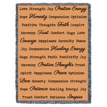 Positive Words Hug - Peach - Cotton Woven Blanket Throw - Made in the USA (72x54) Tapestry Throw