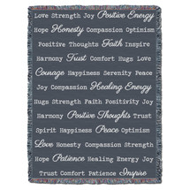 Positive Words Hug - Dark Grey - Cotton Woven Blanket Throw - Made in the USA (72x54) Tapestry Throw