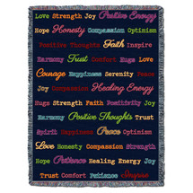 Positive Words Hug - Blue Herringbone Multicolor - Cotton Woven Blanket Throw - Made in the USA (72x54) Tapestry Throw